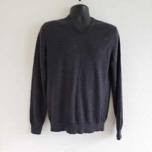 Calvin Klein Extra Fine Merino Wool V-neck Sweater Dark Gray Size Medium